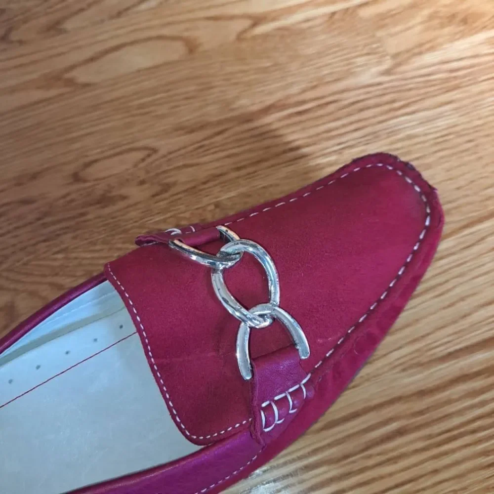 ASGI Inspire Suede Leather Driving Loafer Red Silver Buckle 8.5M Dark Academia